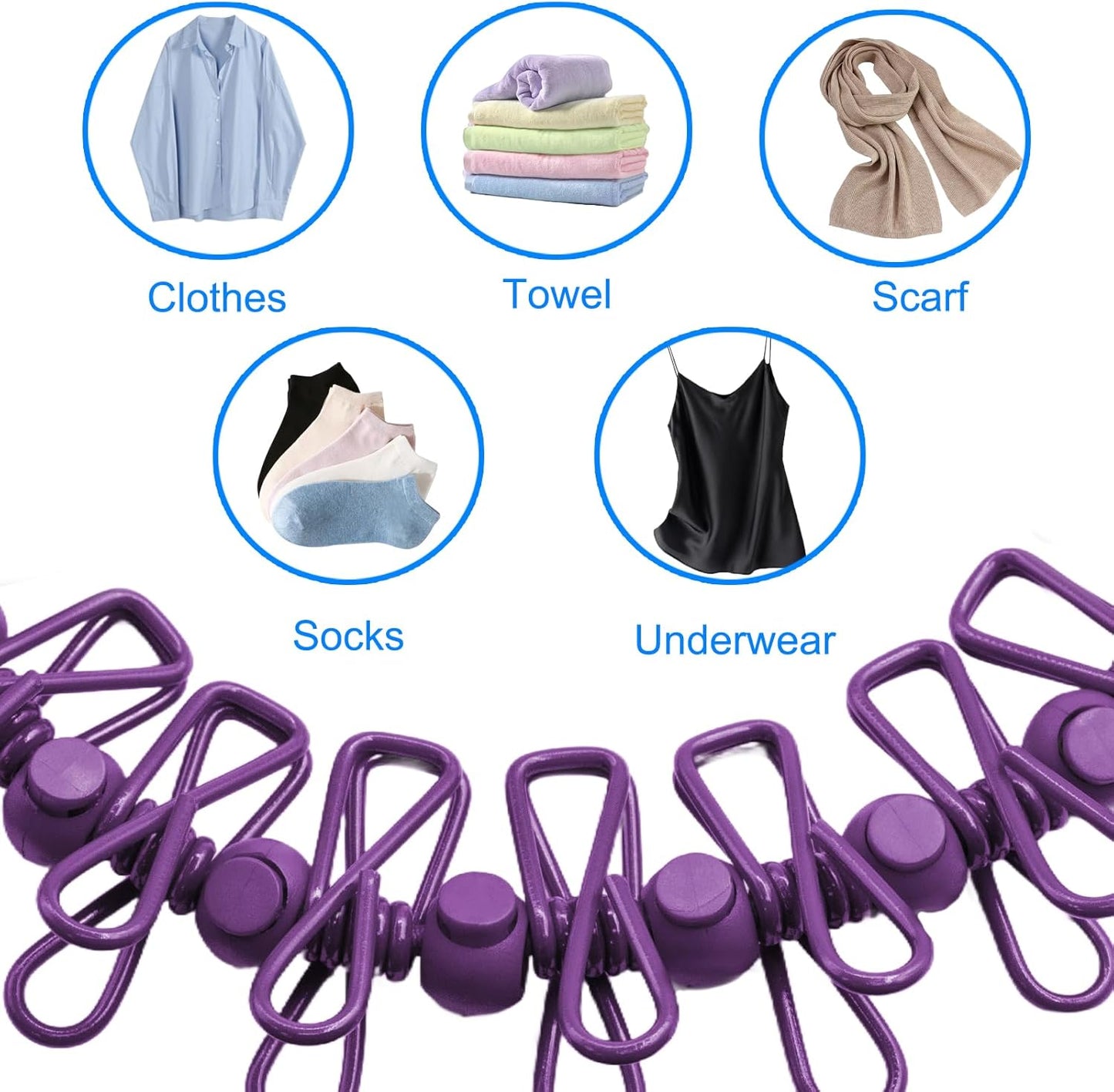 2 Pack Camping Clothesline Portable 12 Clothespins, Purple Camping Accessories Travel Clothesline for Outdoor Indoor, Retractable Clothes Line Elastic Clothesline for Camper Hotel Room