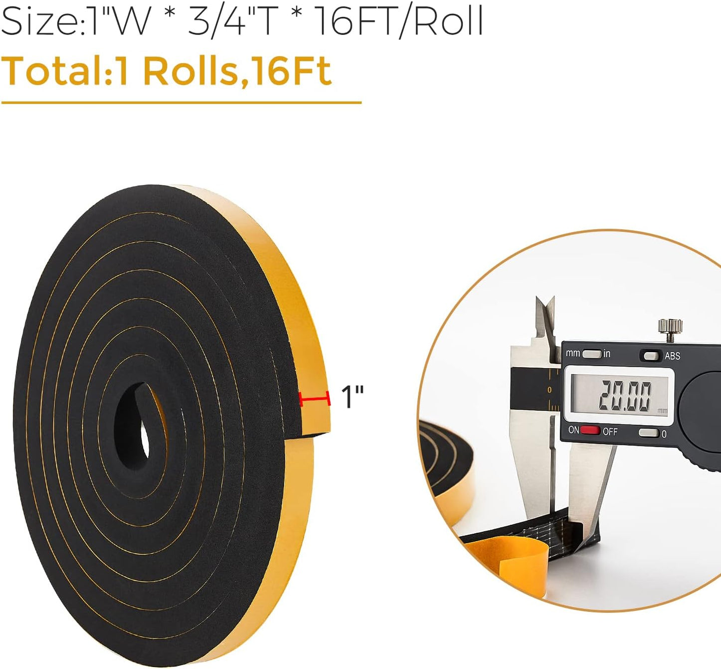 16 Feet Weather Stripping Door Seal, 1" Wide X 3/4" Thick Door Seal Strip High Density Foam Tape Adhesive Strip for Door Soundproofing,Window Insulation (1" x 3/4" x 16FT,Black)