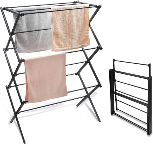 3 Tiers Foldable Clothes Drying Rack, Vertical Laundry Rack Portable and Collapsible for Storage Indoor Outdoor，Piano Black