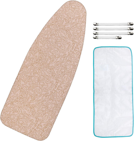 Extra-Wide Ironing Board Cover and Pad Replacement with Scorch and Stain Resistant Thick Padding and Elasticized Edge 18" x 49" Ironing Board Covers 4 Fasteners and 1 Protective Scorch Mesh Cloth
