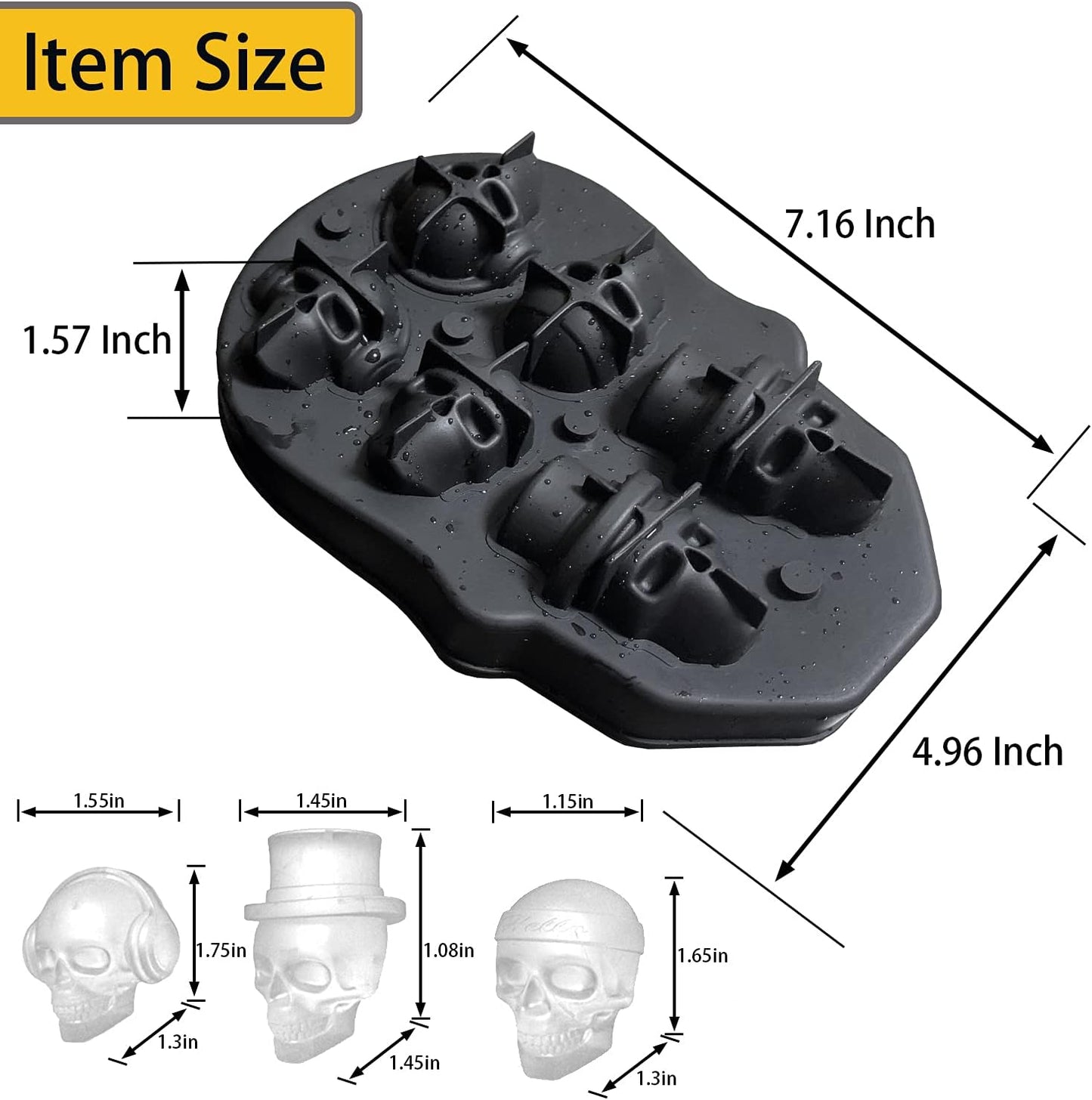 JETKONG 6 Cavity Skull Ice Maker - Silicone Skull Shaped Ice Mold and Tray for Whiskey, Cocktails and Beverages