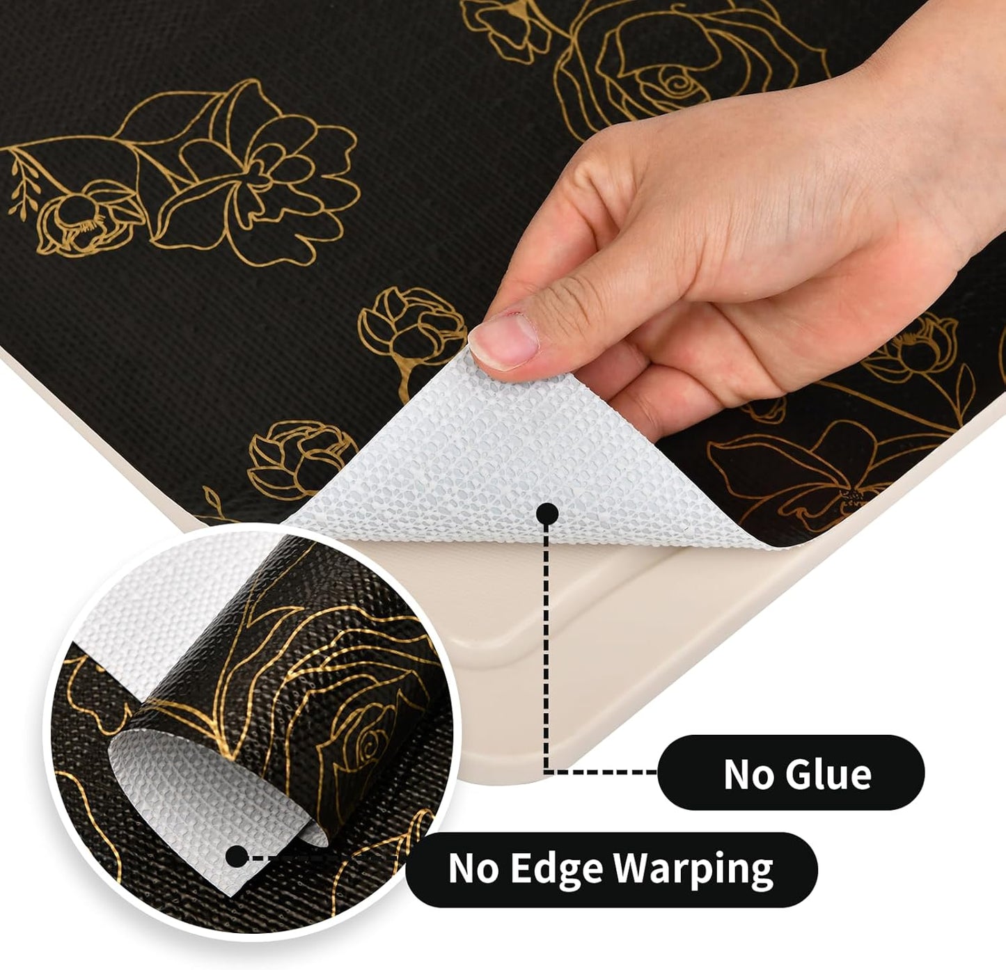 Shelf Liners for Kitchen Cabinets 17.5in x 20FT Non Adhesive Drawer Liner Black Floral Thickened Shelf Liner Paper Strong Non-Slip Easy to Clean for Tool Box Refrigerator with Knife and Tape Measure