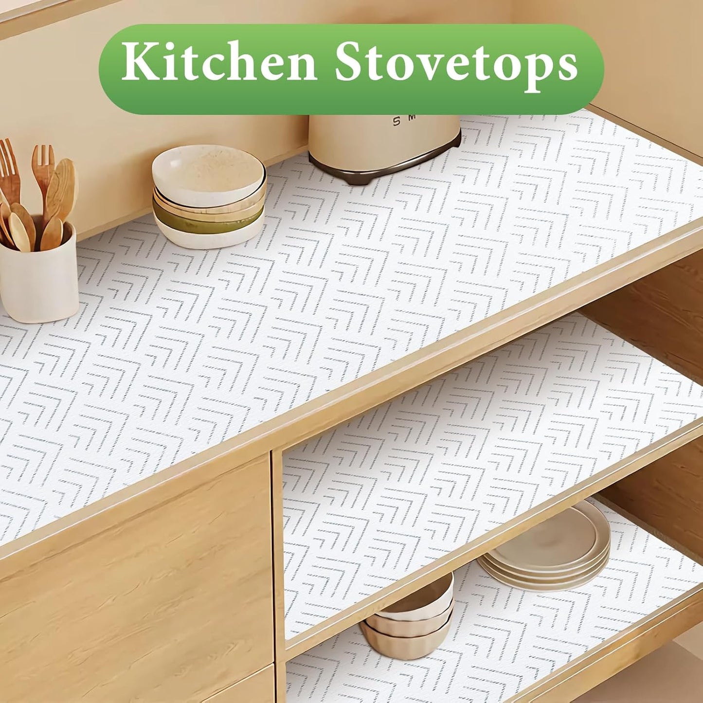 Shelf Liner for Kitchen Cabinets Non Adhesive Drawer Liner Non-Slip Thickened Shelf Liner Paper Strong Easy to Clean for Tool Box Refrigerator with Knife and Tape Measure,Silver Arrow,11.8 x 354.3 in