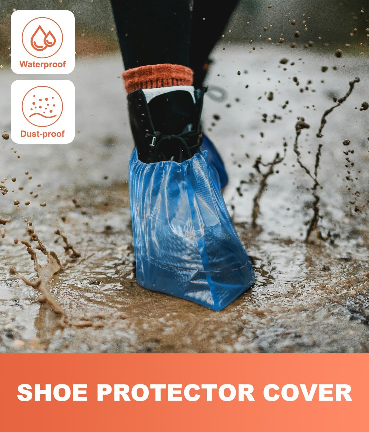 Shoe Covers Disposable Non Slip - 70‑Pack Compact Tear‑Off Roll, Waterproof CPE Boot Covers,Disposable Shoe Covers, Shoe Booties for Indoor Use, Home Cleaning, Real Estate (One Size Fits Most)