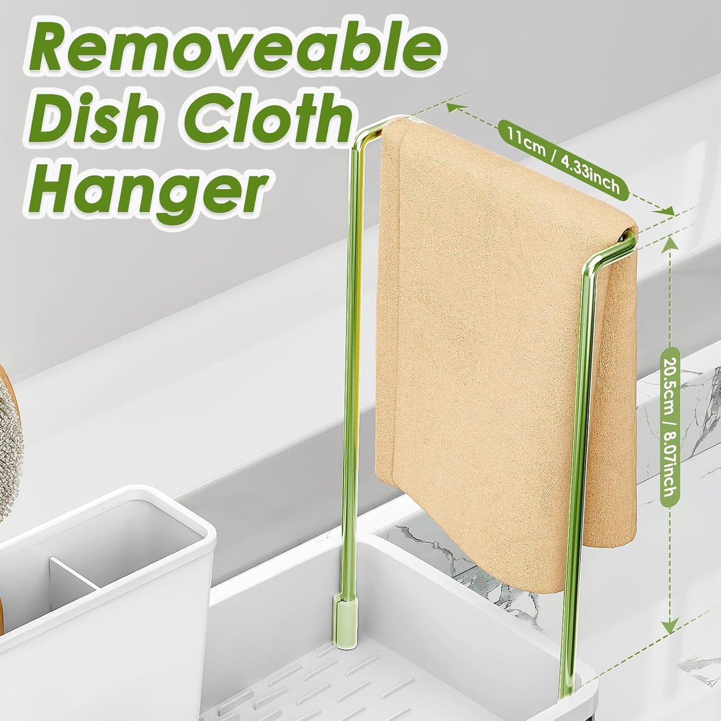 Stainless Steel Sink Caddy, Sponge Holder for Kitchen Sink with Brush Holder & Dishcloth Rack, Rustproof Organizer Countertop, Soap Dispenser Kitchen Organizers Storage Essentials, White