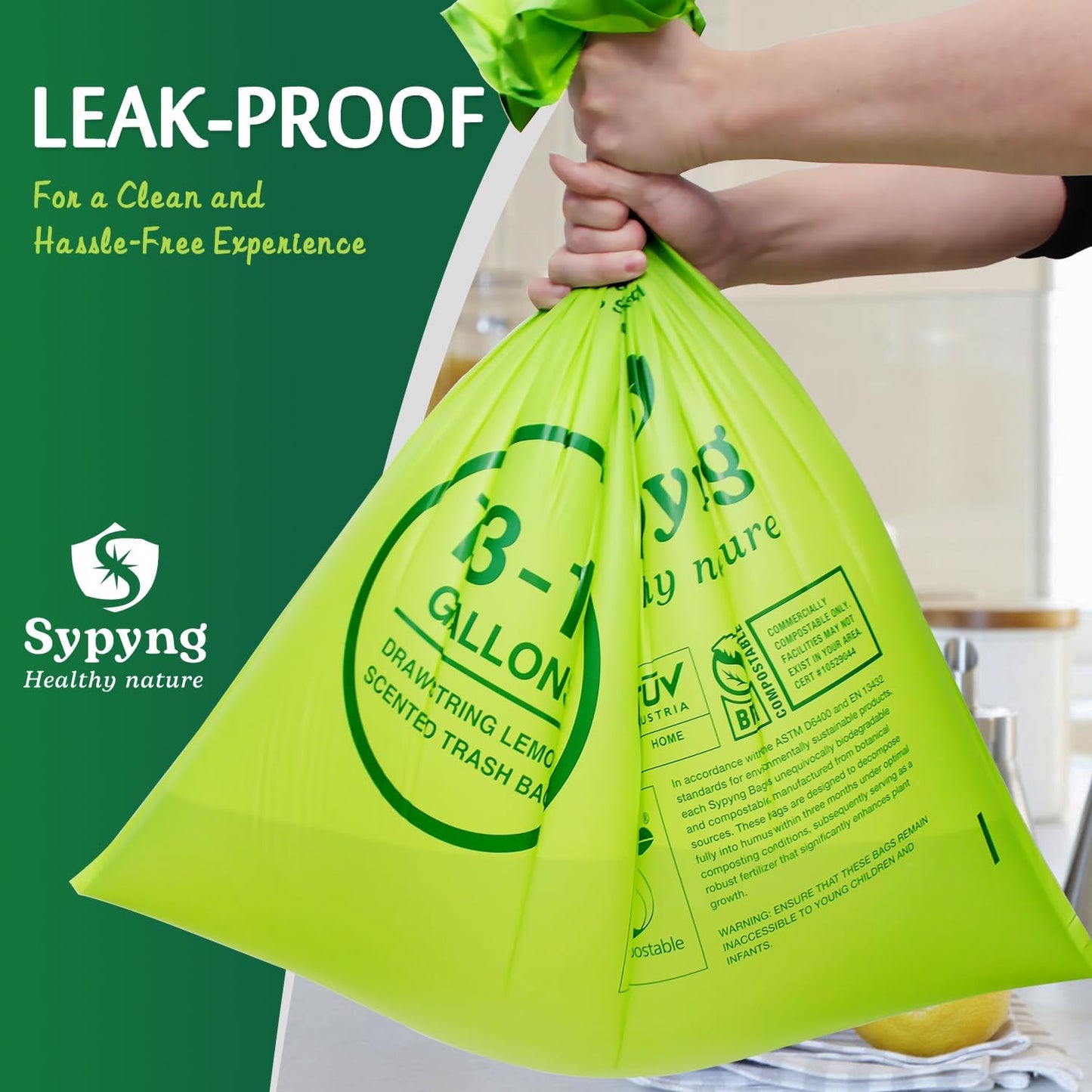 13-17 Gallon Compostable Trash Bags (50-Pack) Heavy-Duty & Durable, 1.1 Mil Thick | 100% Biodegradable for Large Bins | Certified ASTM D6400, BPI & OK Compost HOME, Eco-Friendly & Recyclable