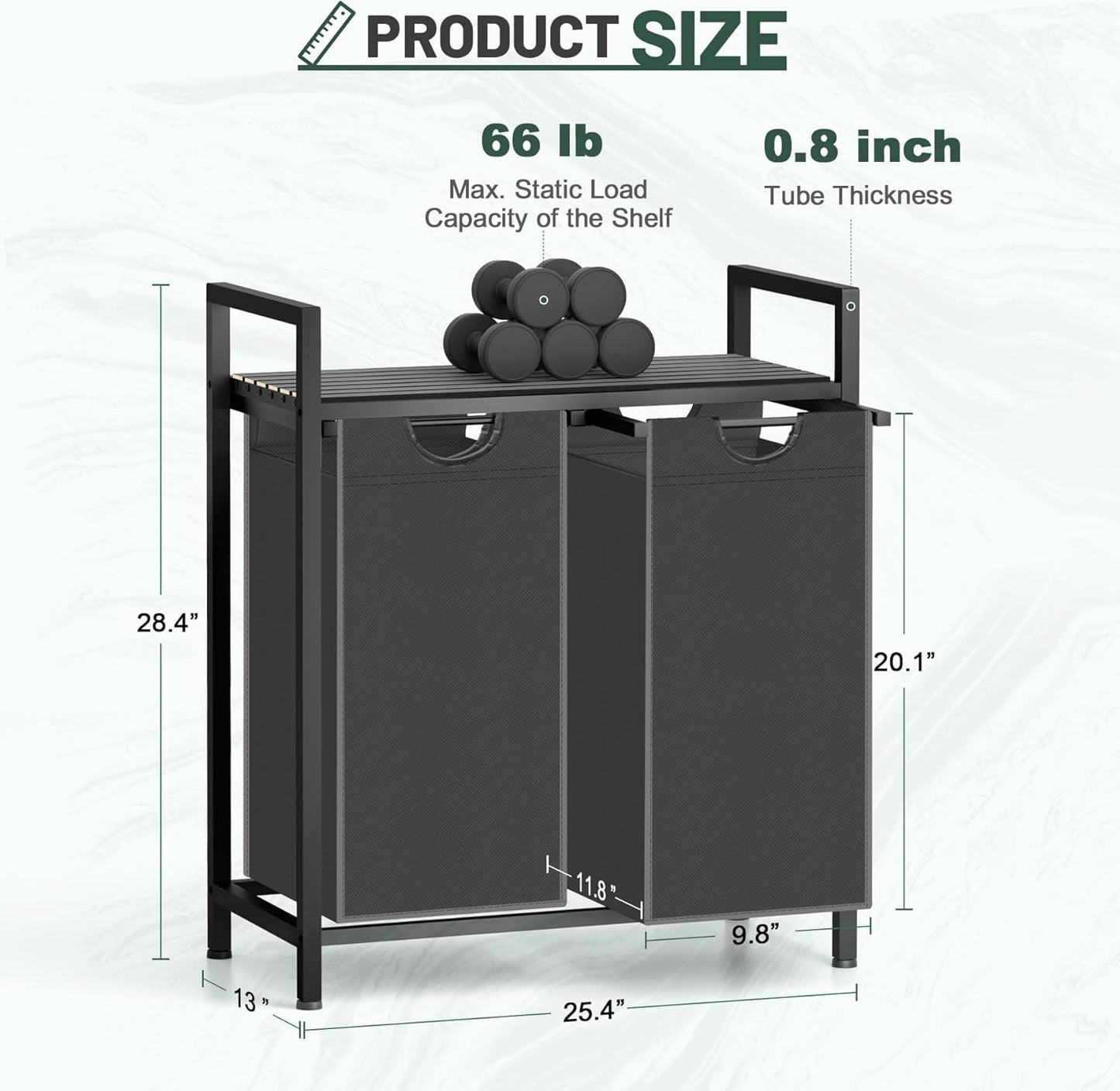 Laundry Hamper, Laundry Sorter with 2 Pull-Out Removable Oxford Fabric Bags Cloth Laundry Basket 2 x 10 Gallons (Grey and Charcoal Black)