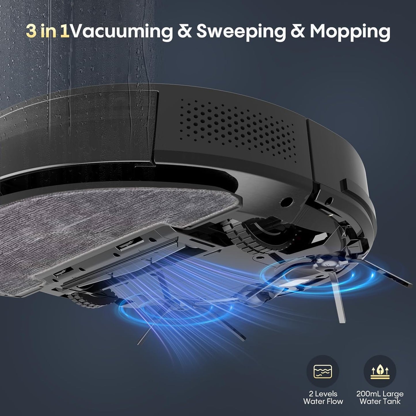 Bagotte Robot Vacuum and Mop Combo, 3 in 1 Vacuum Robot with 5000Pa Strong Suction,WiFi/App/Voice, Schedule, Self-Charging, Slim, Ideal for Hard Floor, Pet Hair, Carpet