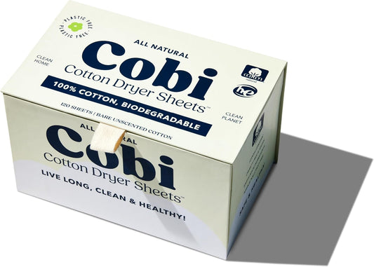 Cobi Eco-Friendly Dryer Sheets - 100% Cotton Biodegradable Non-Toxic & Unscented for Sensitive Skin, Clean Plant-Based Static Control, 120 Count