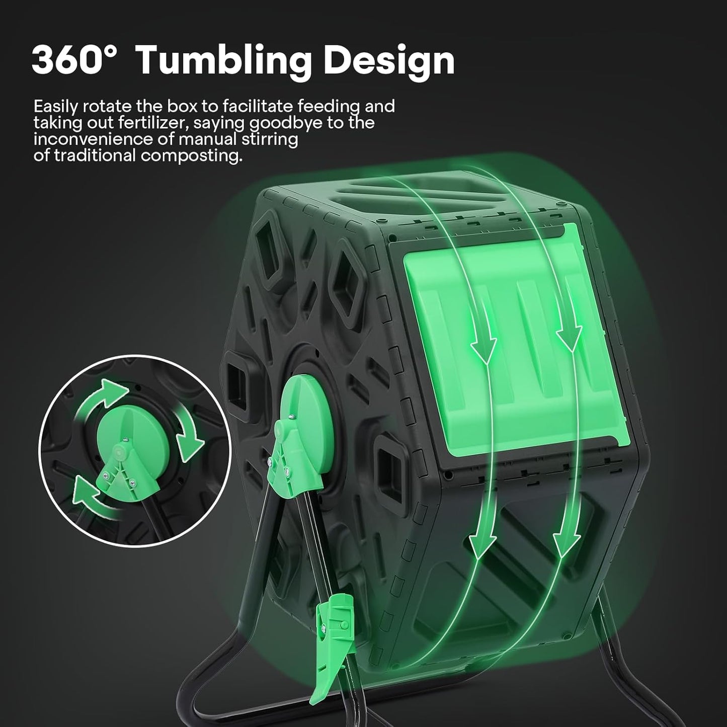 Athena Collection Compost Tumbler, 17 Gallon Single Chamber Outdoor Rotating Composter Bin with Gloves, Easy-Turn BPA-Free Plastic Compost Barrel for Backyard Garden, Patio, Kitchen Food Waste