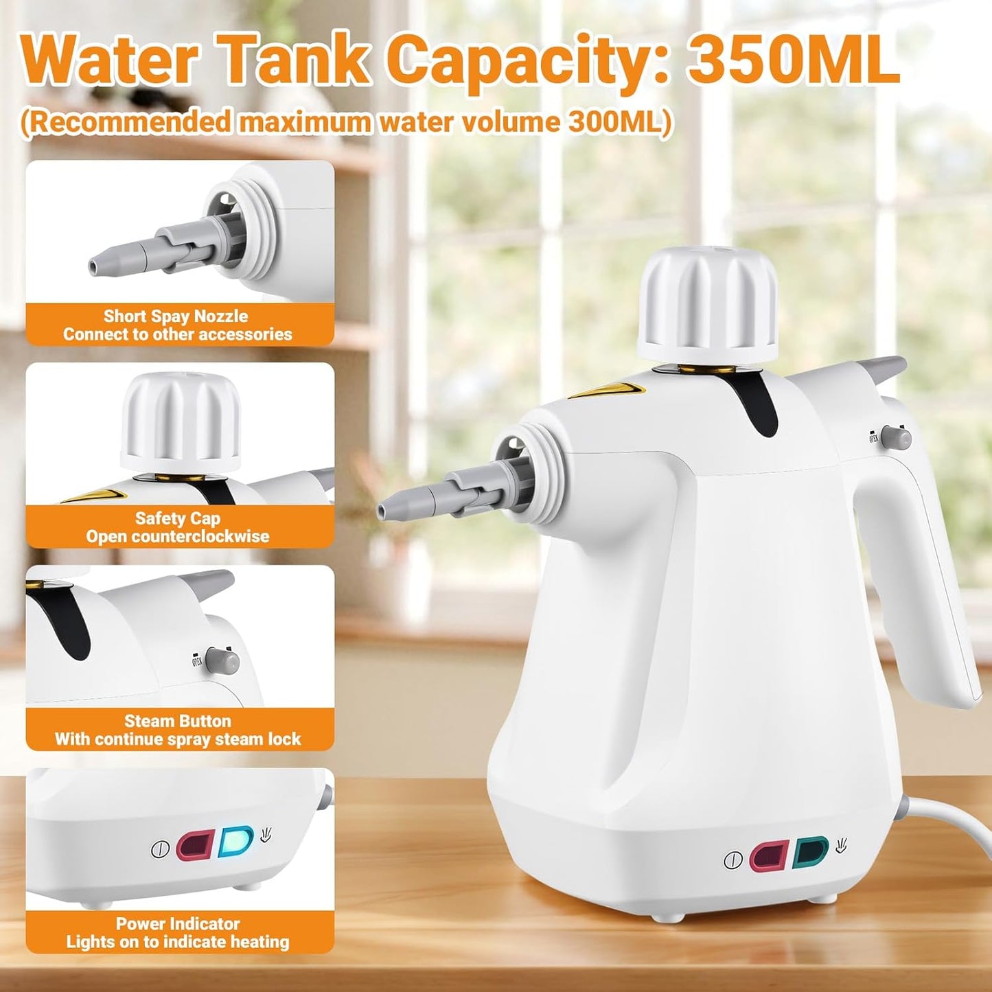 Pressurized Handheld Steam Cleaner with 11 pcs Accessories and Safety Lock, Multipurpose Steam Cleaner for Home, Portable Steamer for Cleaning Kitchen, Bathroom, Car, Floor, Furniture, Grout, Couch