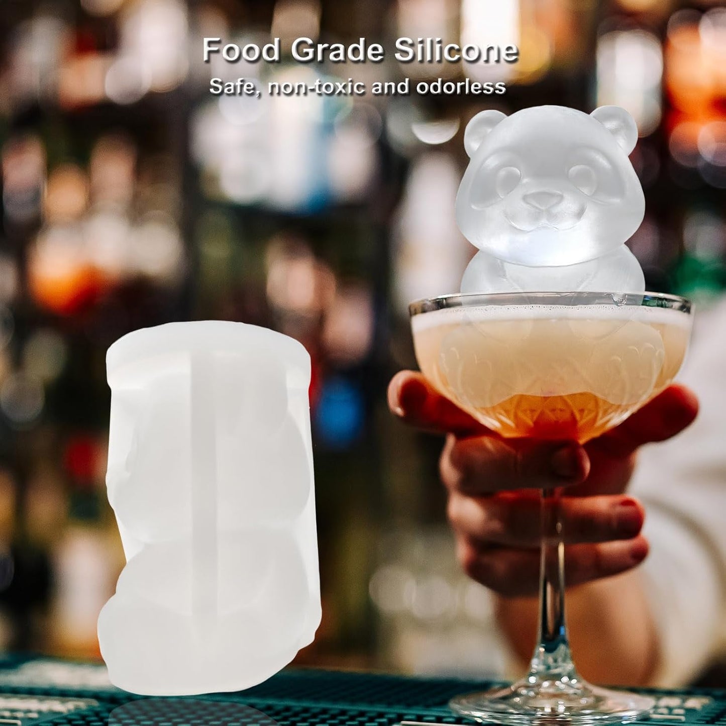 3D Panda Ice Cube Silicone Molds Tray for Whiskey, Cocktail, Drink Decor, Bar; Rich Details. Cute Gifts for Women Kids Girls Boys, Fun Animal Shape Soap Epoxy Resign Mold; 2 Pack