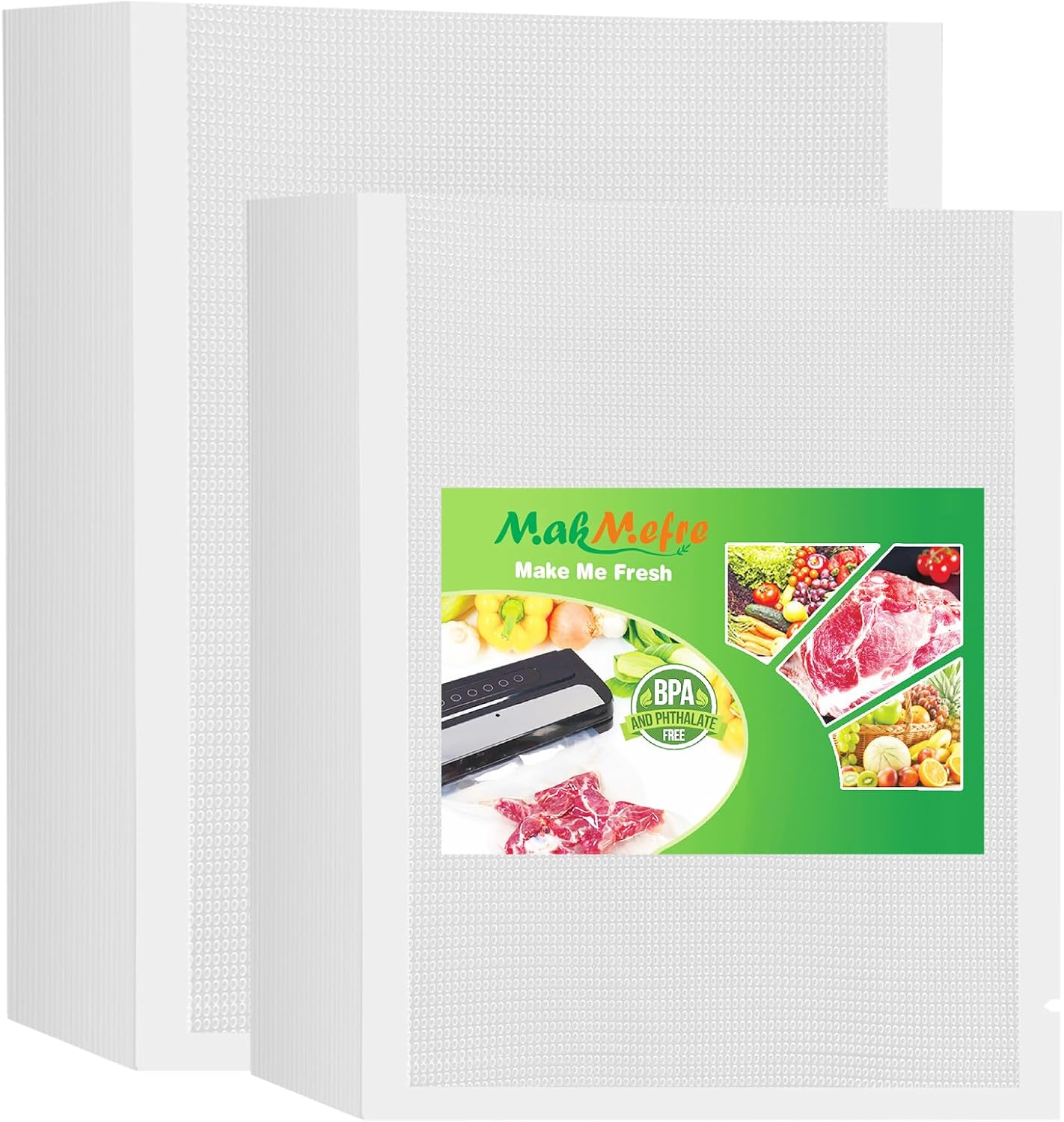 MakMeFre 100 Count Vacuum Sealer Bags 50 of Each Size 50 Pint 6"X10"and 50 Quart 8"X12"BPA Free Sous Vide Seal a Meal Commercial Grade Vaccume Seal Pre-Cut Combo Pack Bag