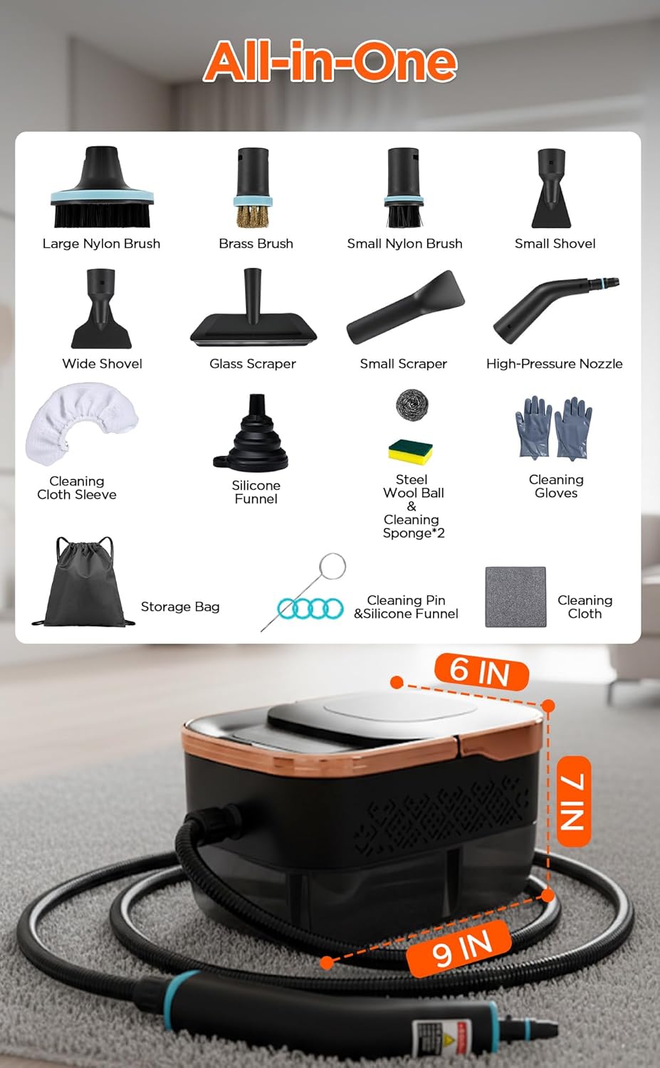 Steam Cleaner, 4 Bar High Pressure Steamer, 15s Fast Heat-Up, 6 Level Adjustable Steam, 43oz Large Capacity, with 20 Pcs Accessories, 1500W Portable Handheld Steam Cleaner for Home, Floor, Wall, Car