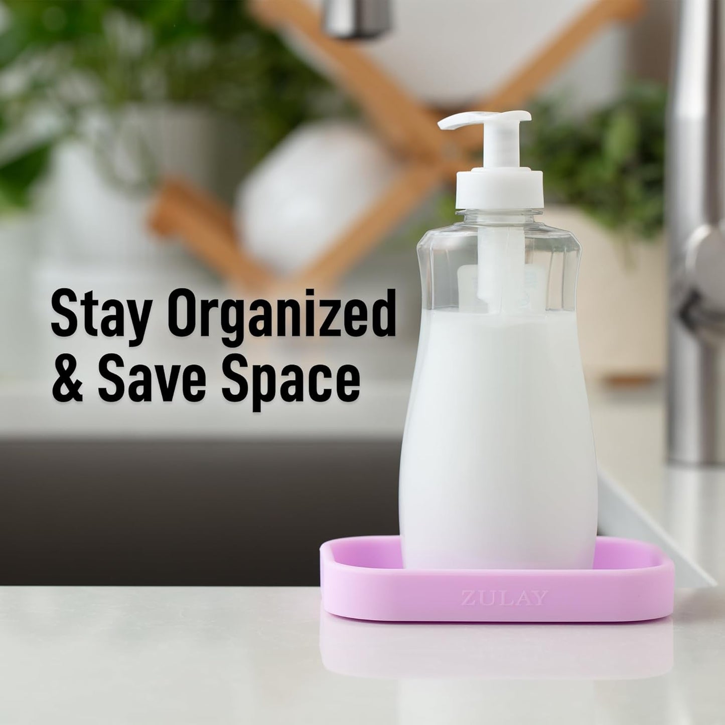 Zulay Kitchen Small Silicone Sponge Holder (4.9x3.3”) – Space-Saving Sink Organizer Tray for Sponge, Soap, Brush & More – Compact Non-Slip Dish for Kitchen & Bathroom (Lavender)