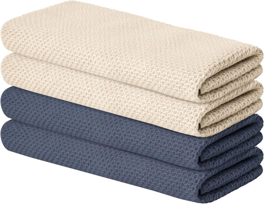 Artoid Mode 100% Cotton Beige Dark Grey Waffle Weave Kitchen Dish Cloths, 13x28 Inch Ultra Soft Absorbent Quick Drying Kitchen Dish Towels Set of 4, Multicolor