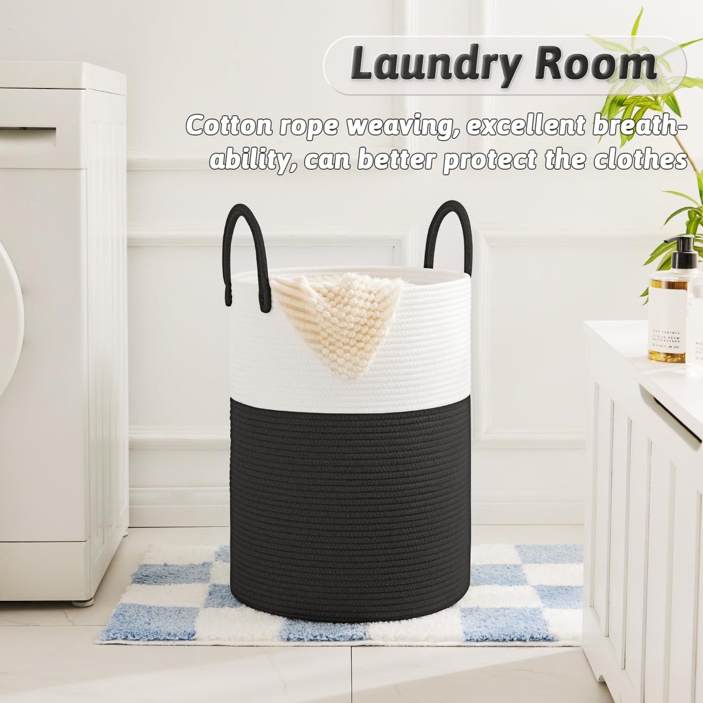 Laundry Basket,Woven Cotton Rope Laundry Hamper,40L for Decorative Storage of Dirty Clothes,Toys and Blankets in Bathroom,Baby Room and Living Room