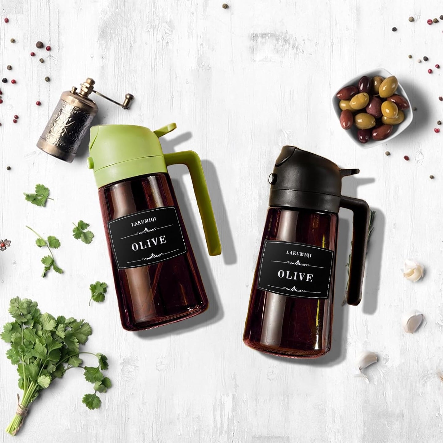 2-in-1 Glass Oil Dispenser & Sprayer - 16oz/470ml Leakproof Olive Oil Sprayer Bottle for Cooking, Air Fryer, BBQ, Baking, Salad (Green)