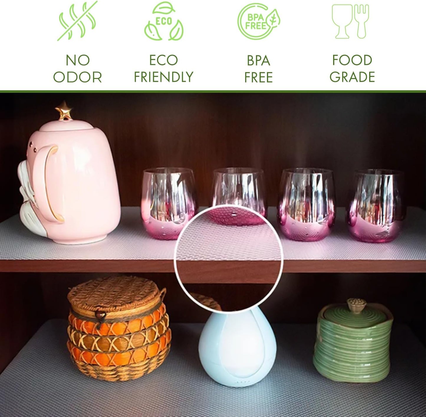 EVALAND 15.75" x 33 FT Non-Slip Shelf Liner, Non-Adhesive, BPA-Free, Waterproof Pantry Liner for Shelves, Easy to Cut, Oil-Proof Shelf Liners for Kitchen, Cabinets, Drawers, Refrigerator, Clear