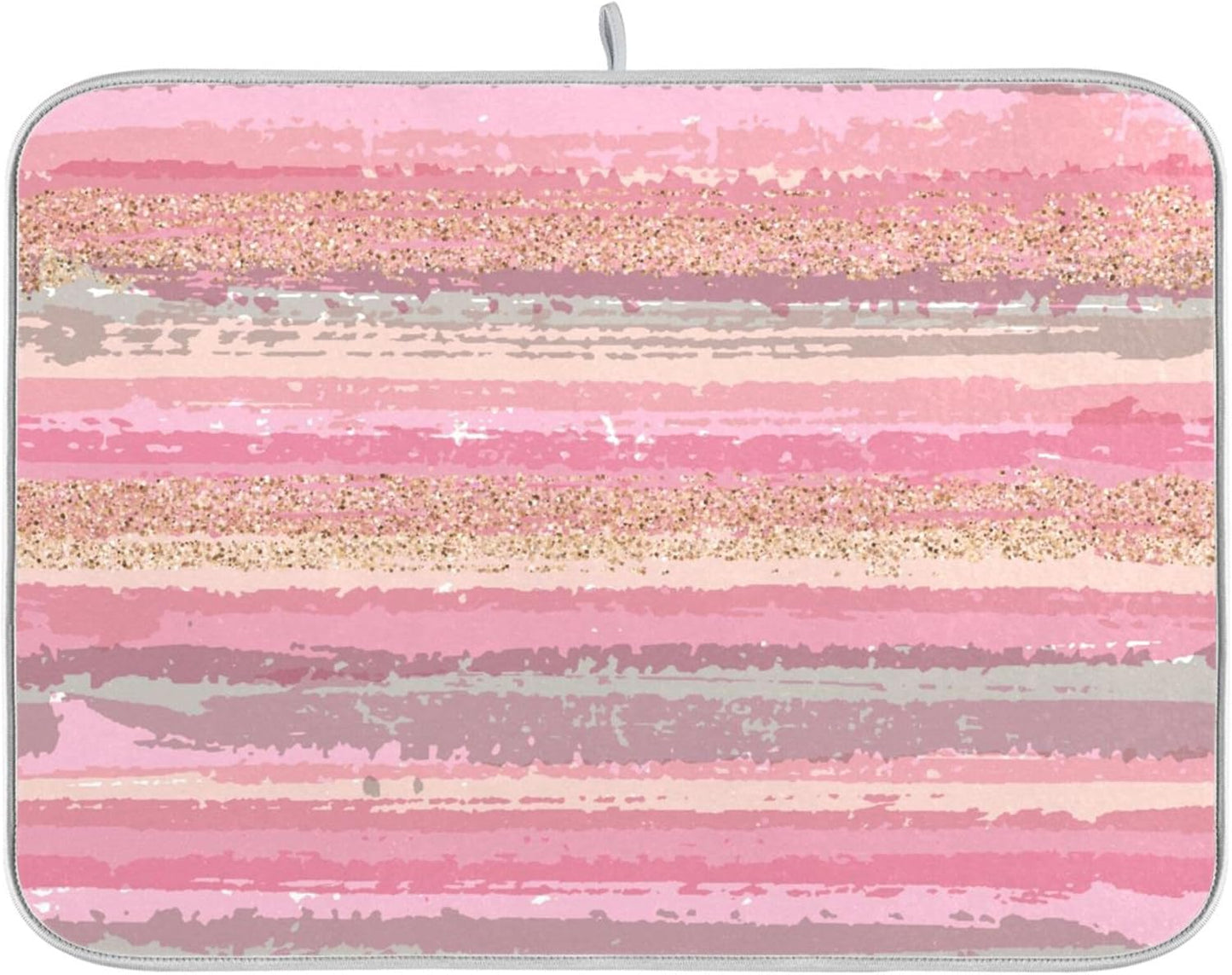 Pink Gold Stripe Dish Drying Mat for Kitchen Countertop 16x18 Rectangle Small Drying Mat Reusable Quick Dry Dish Sink Absorbent Mats Dishwasher Easy Clean Decorative Home Decor Essentials