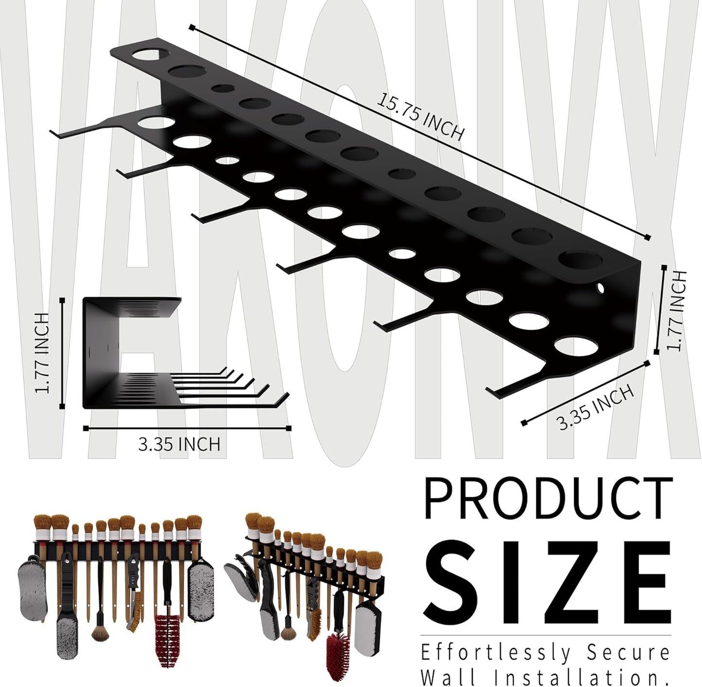 Wall Mount Brush Holder & Tool Hanger Rack for Garage, Detailing Organizer with Mounting Hardware - Holds 12 Brushes + Hooks for Towels & Tools