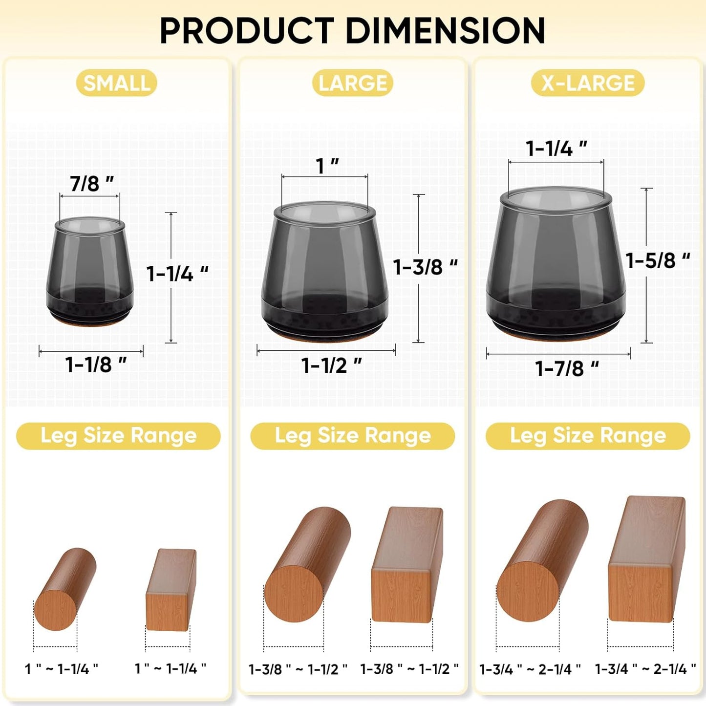 BALEINE 32 Pack Silicone Chair Leg Floor Protectors, Stool Leg Protectors Cap, Non-Slip Chair Leg Caps for Hardwood Floors (Black & Large, 32 Pack)