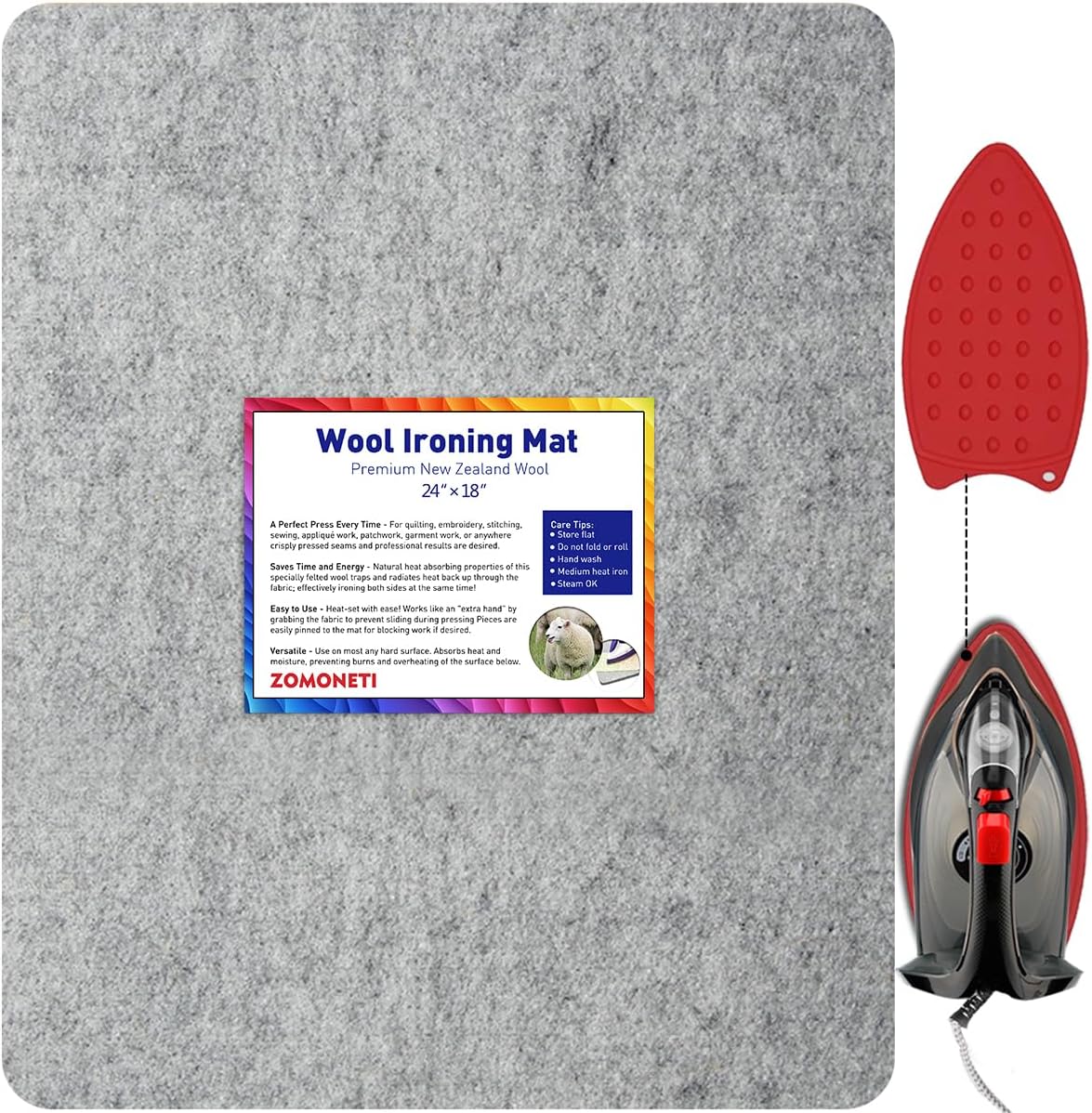 ZOMONETI 24" x 18" Wool Pressing Mat 100% New Zealand Felted Wool Ironing Mat Pad Blanket for Quilter, Sewing, Quilting Supplies and Notions