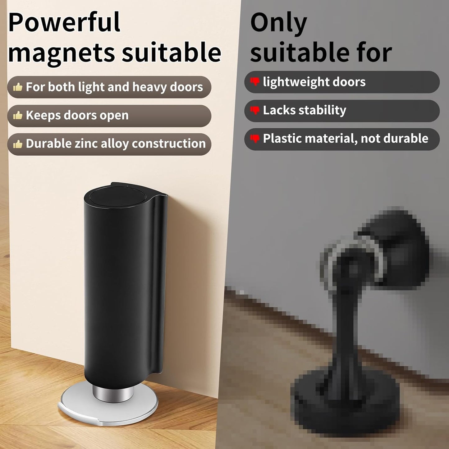 Magnetic Door Stoppers Black WYGWP Stainless Steel No Drilling Wedge Stops Heavy Duty Catch Holder to Keep Doors Open