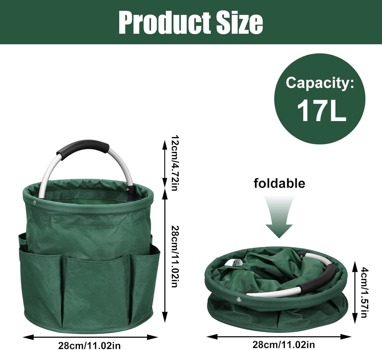 Qivine 17L Cleaning Caddy with Handle, Cleaning Supply Caddy Foldable Cleaning Caddy Cleaning Products Organizers Portable Cleaning Bucket Organiser for Storing Towels (Green)