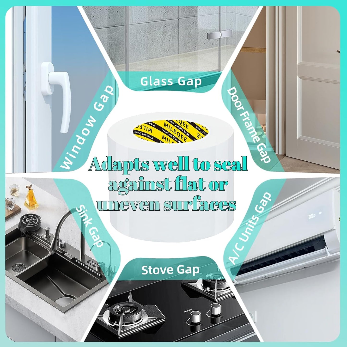 Window Weather Stripping Door Seal Tape White, 2in x 66FT, Automotive Weatherstrip Adhesive Seal Strip for Car Auto Trunk, Weatherproof Gap Sealing Sealer Draft Blocker, Easy Removal