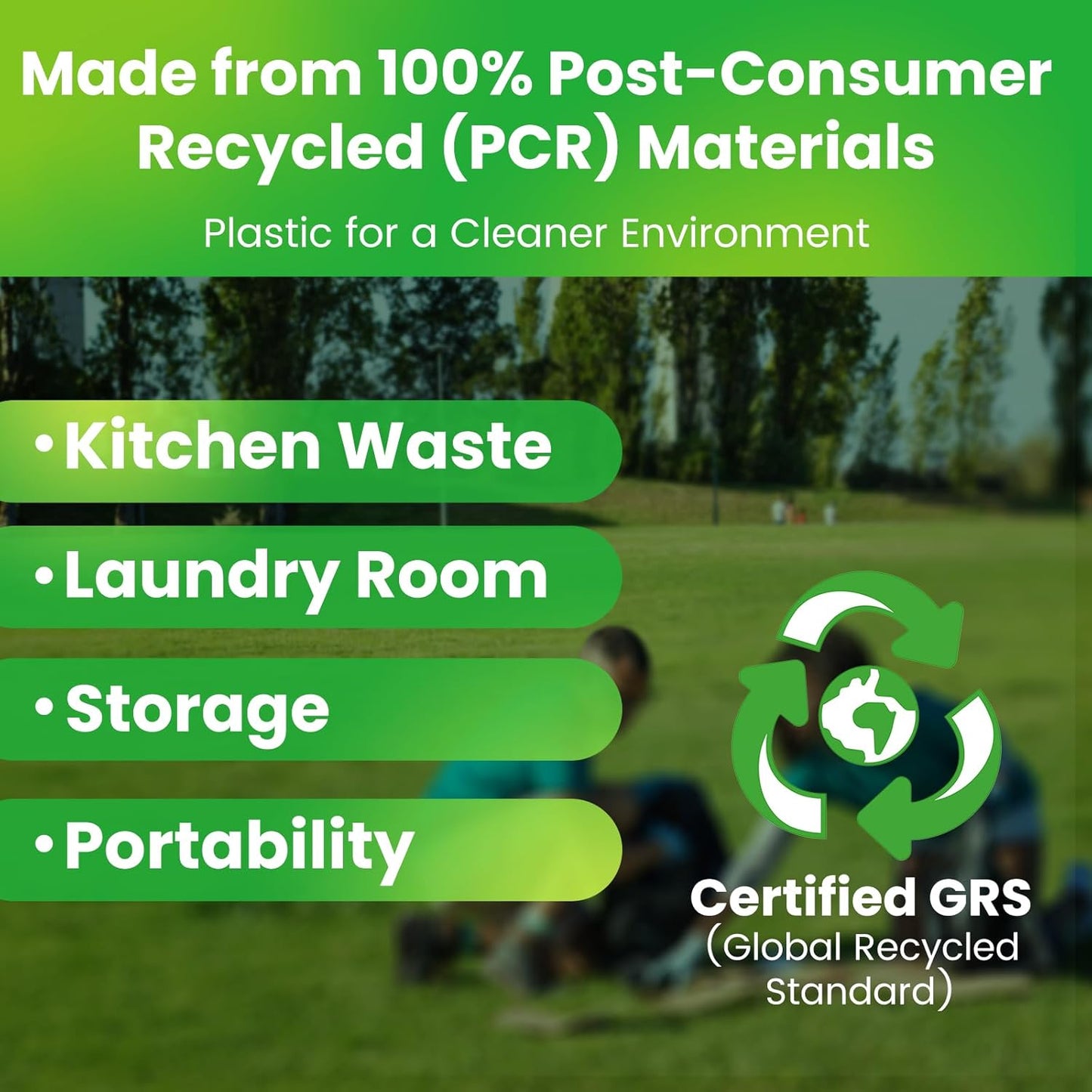 Large Trash Bag 13 Gallon Tall Drawstring 100% Post-Consumer Recycled Garbage Bag Waste Bag for Kitchen Office (120 Count, 0.6 Mil)