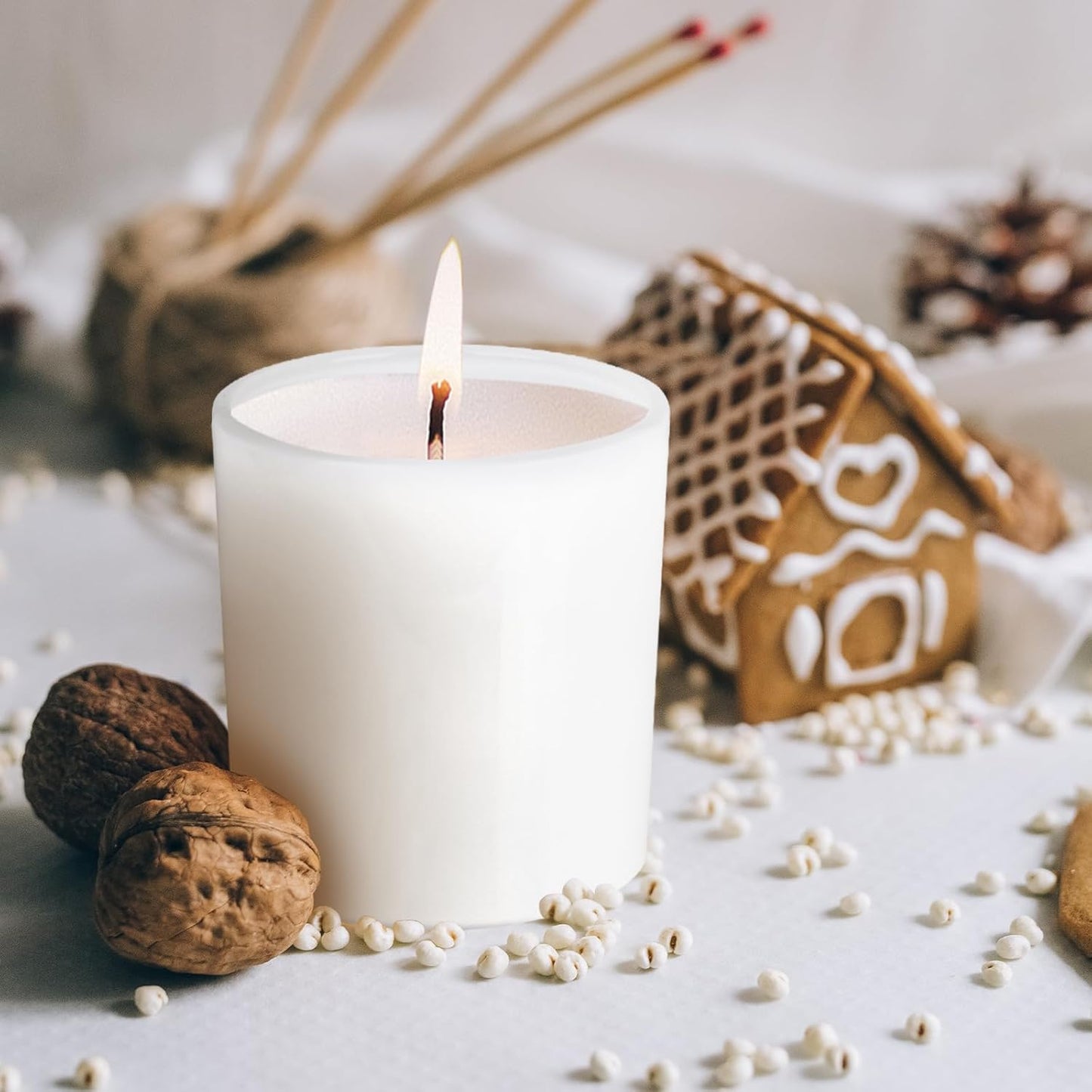 Thick Candle Jars for Making Candles 12 Pcs, 14 OZ Empty Jars with Wood Lids for Candle Making, Sample Container, Light White