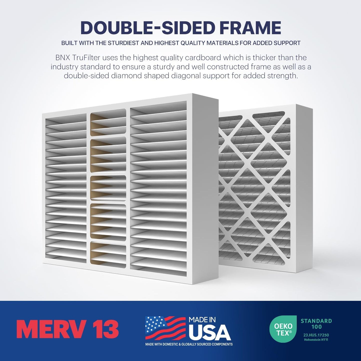 BNX TruFilter 20x20x5 (19.88’’ x 19.88’’ x 4.38‘’ Honeywell Compatible 4”) MERV 13 Air Filter (2-Pack) - MADE IN USA - HVAC AC Furnace Filters Health, Allergies, Mold, Bacteria, Smoke, MPR 1900 FPR 10