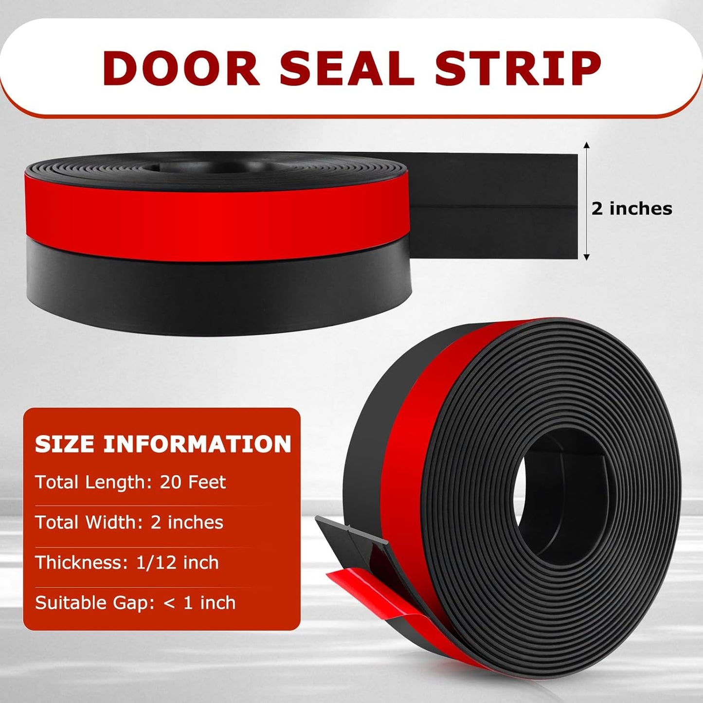 Weather Stripping Self Adhesive Door Draft Stopper Flexible Shower Door Bottom Seal Silicone Seal Strip for Sliding Glass Windows Side Gaps (Black, 2 Inch Wide x 20 Feet Long)