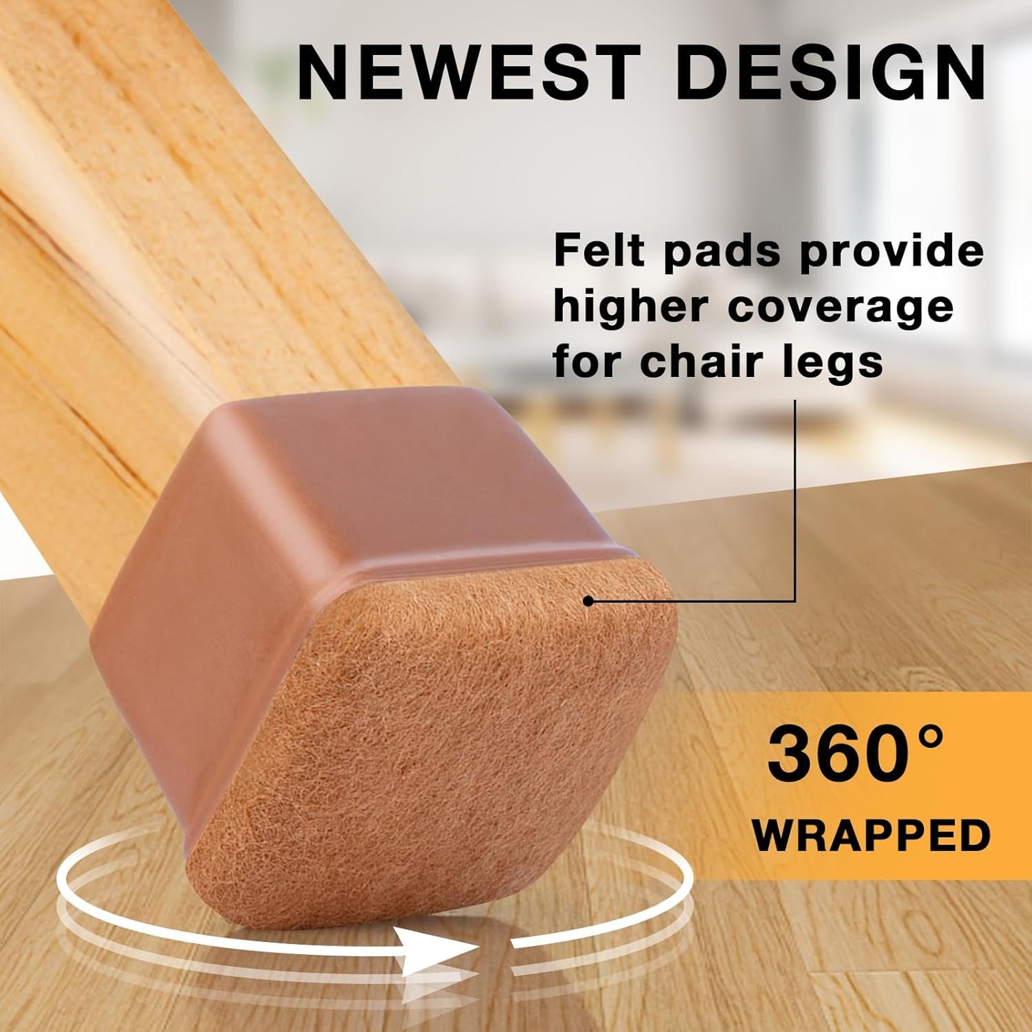 32 Pcs Chair Leg Floor Protectors Square, Silicone Chair Leg Protectors for Hardwood Floors, Chair Leg Caps Covers Protect Wooden Floors from Scratching, Thick, Won't Tear (Fit: 1-1/10" - 1-3/10")