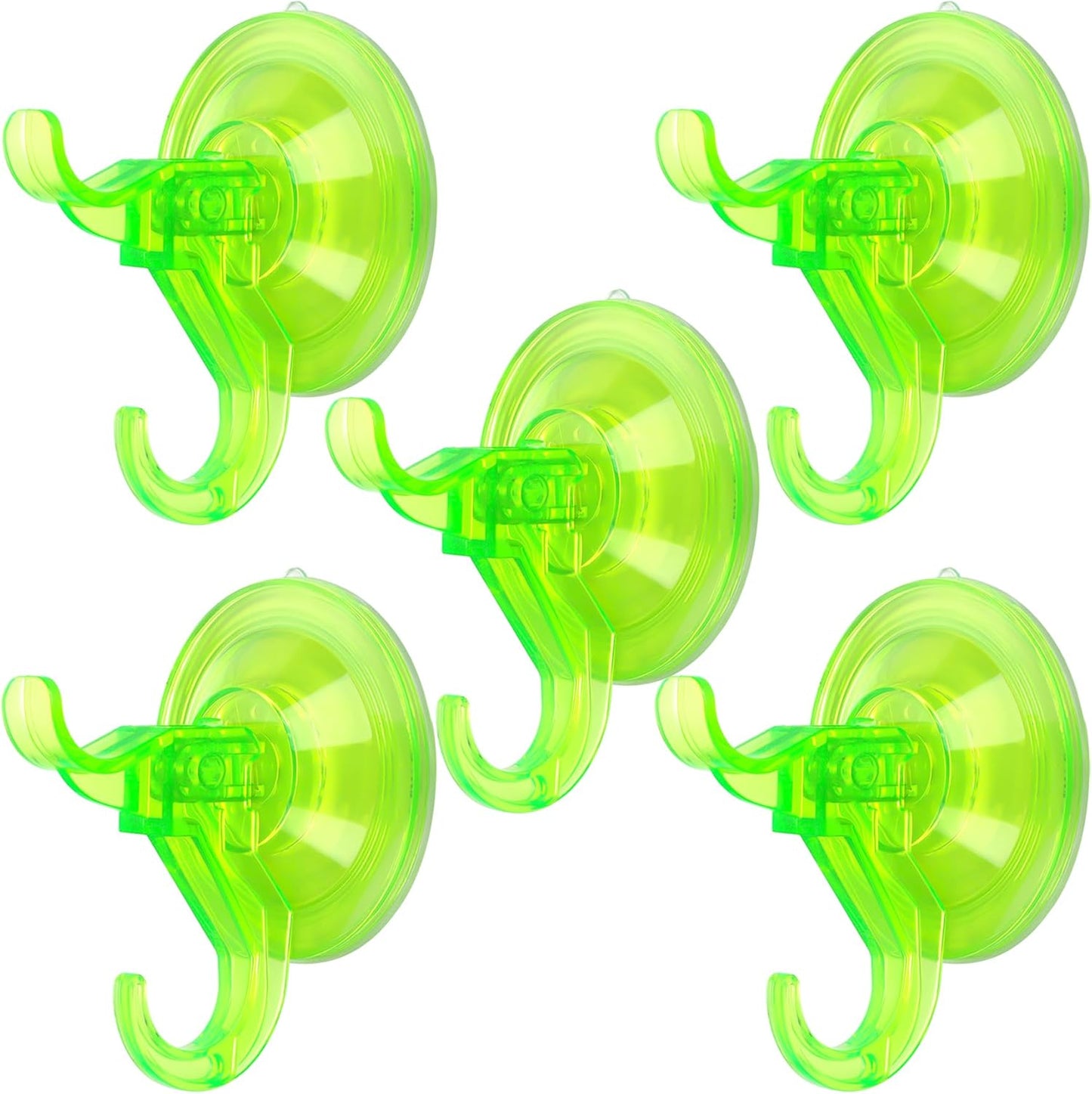 Antimbee Clear Suction Cup Hanger, 5 Pack Removable Small Suction Cups for Shower, Bathroom, Glass, Door, Windows, Kitchen - Up to 11 lbs on Smooth Surface - 2 Hooks Design (Transparent Green)
