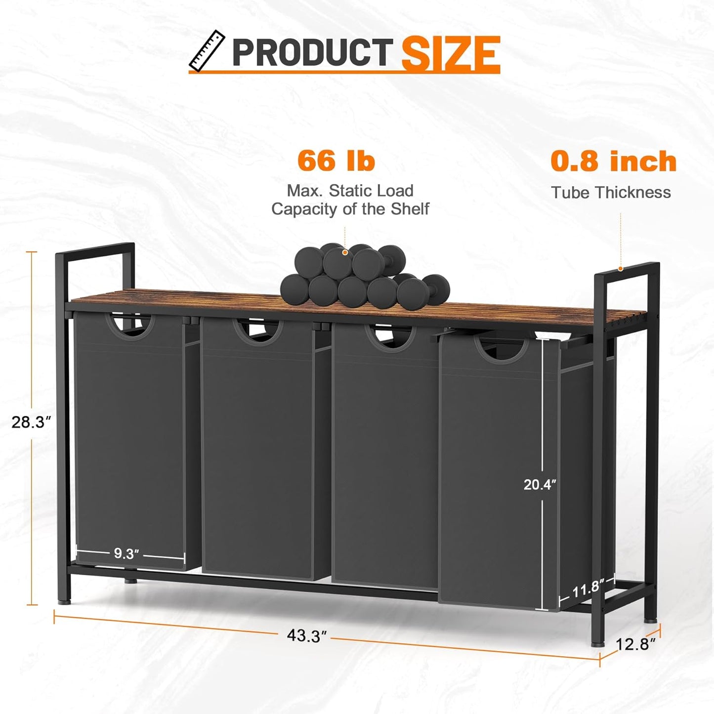 Laundry Hamper, Laundry Sorter with 4 Pull-Out Removable Oxford Fabric Bags Cloth Laundry Basket 4 x 10 Gallons (Grey and Rustic Brown)