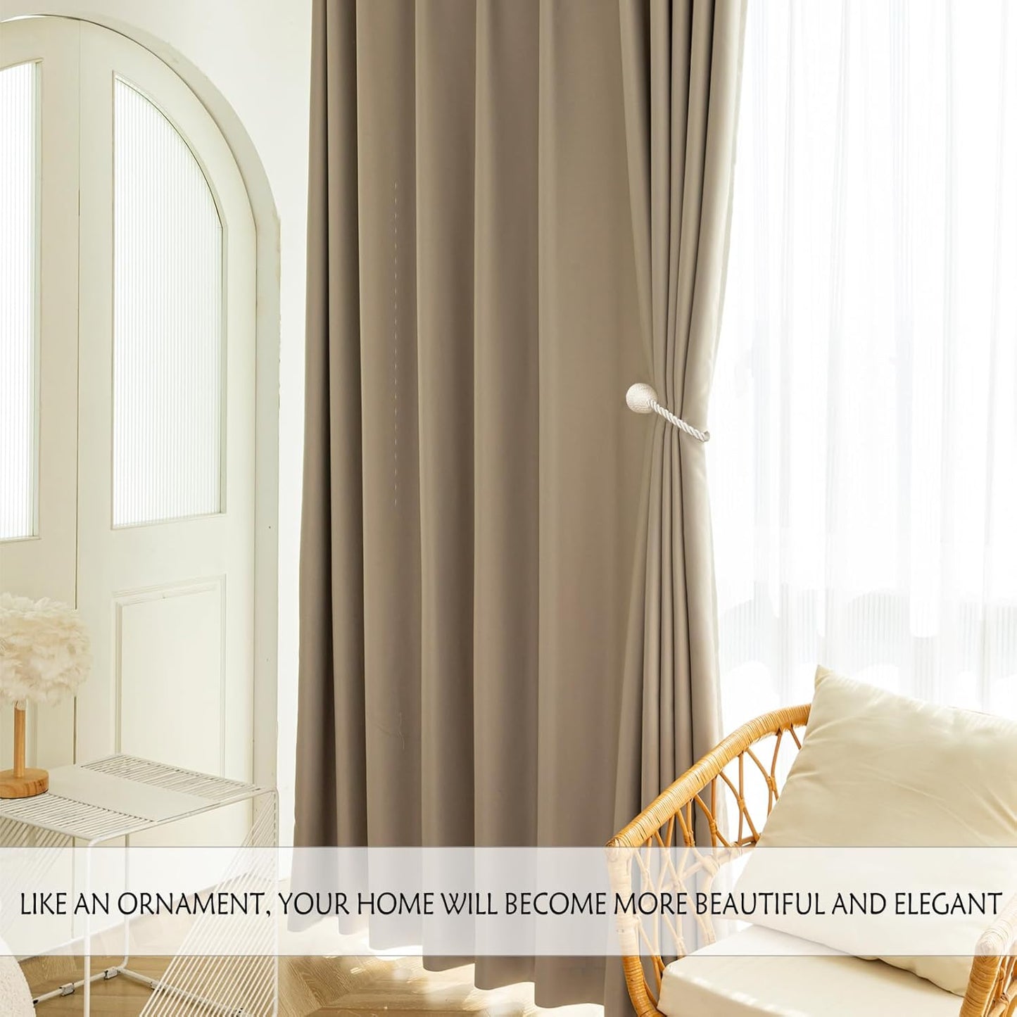 Magnetic Curtain Tiebacks - Rope Tie Backs for Curtains & Drapes - Decorative Window Holdbacks (6 Pack, White)