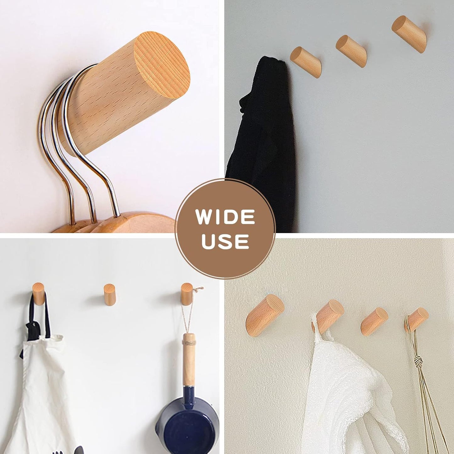 Wood Hooks, 3 Pack Wall Hooks Heavy Duty Rustic Coat Hooks Wall Mounted, Decorative Hooks for Hanging Coats Hats Towels Robes Hat Rack for Wall (Beech Wood)