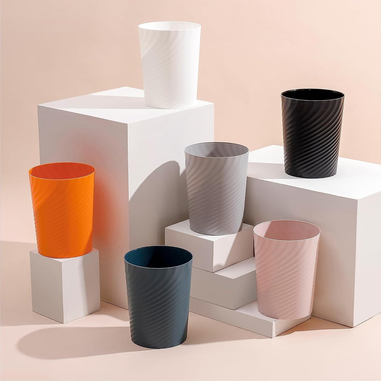 UUJOLY Plastic Small Trash Can Wastebasket, Garbage Container Basket for Bathrooms, Laundry Room, Kitchens, Offices, Kids Rooms, Dorms, 1.8 Gallon, Bluish Green, 3 Pack