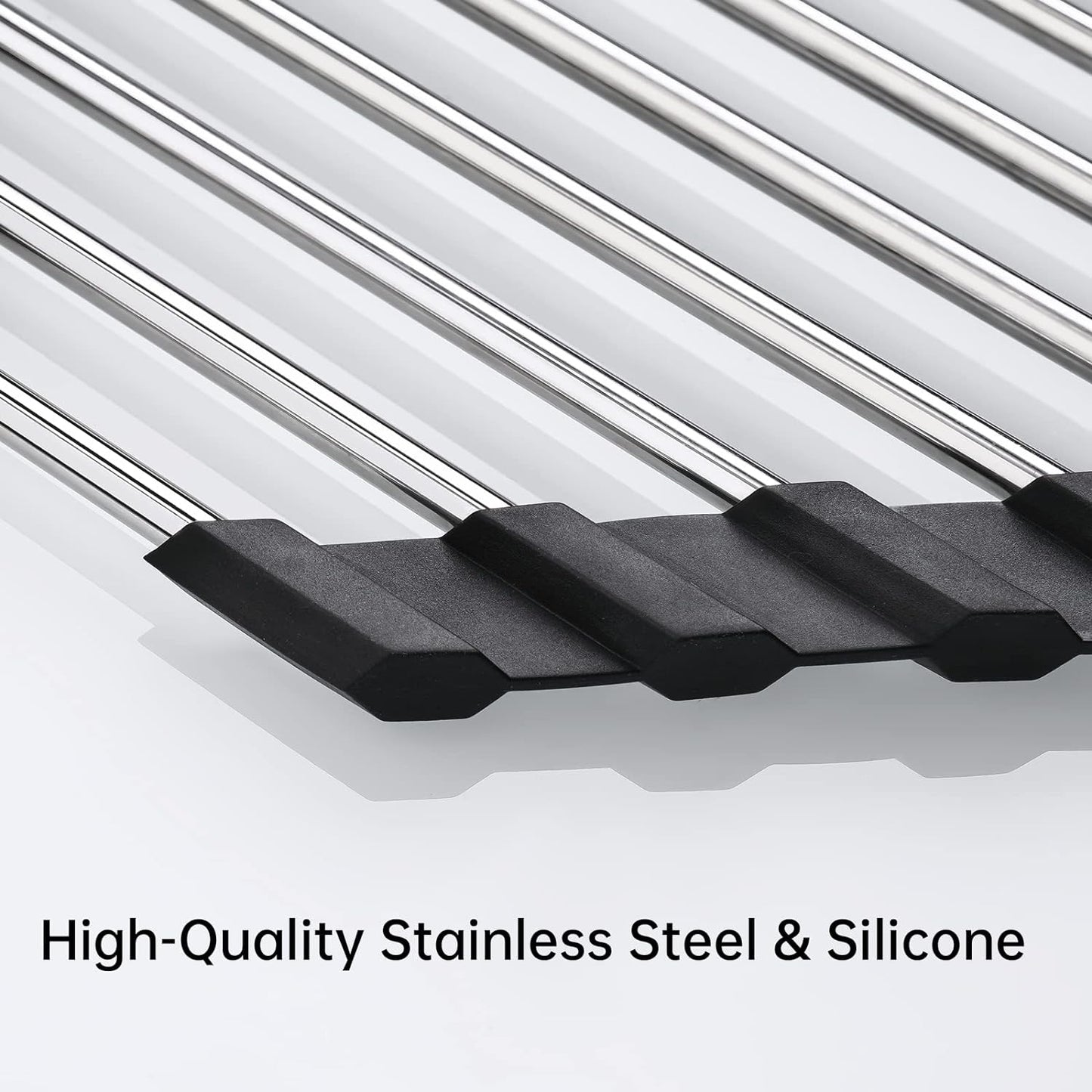 Tomorotec Foldable Stainless Steel Triangle Roll-Up Dish Drying Rack for Small Sink Corners - Over-The-Sink Multipurpose Kitchen Drainer, Rustproof Organizer, Trivet and Shelf - Space-Saving (Black)