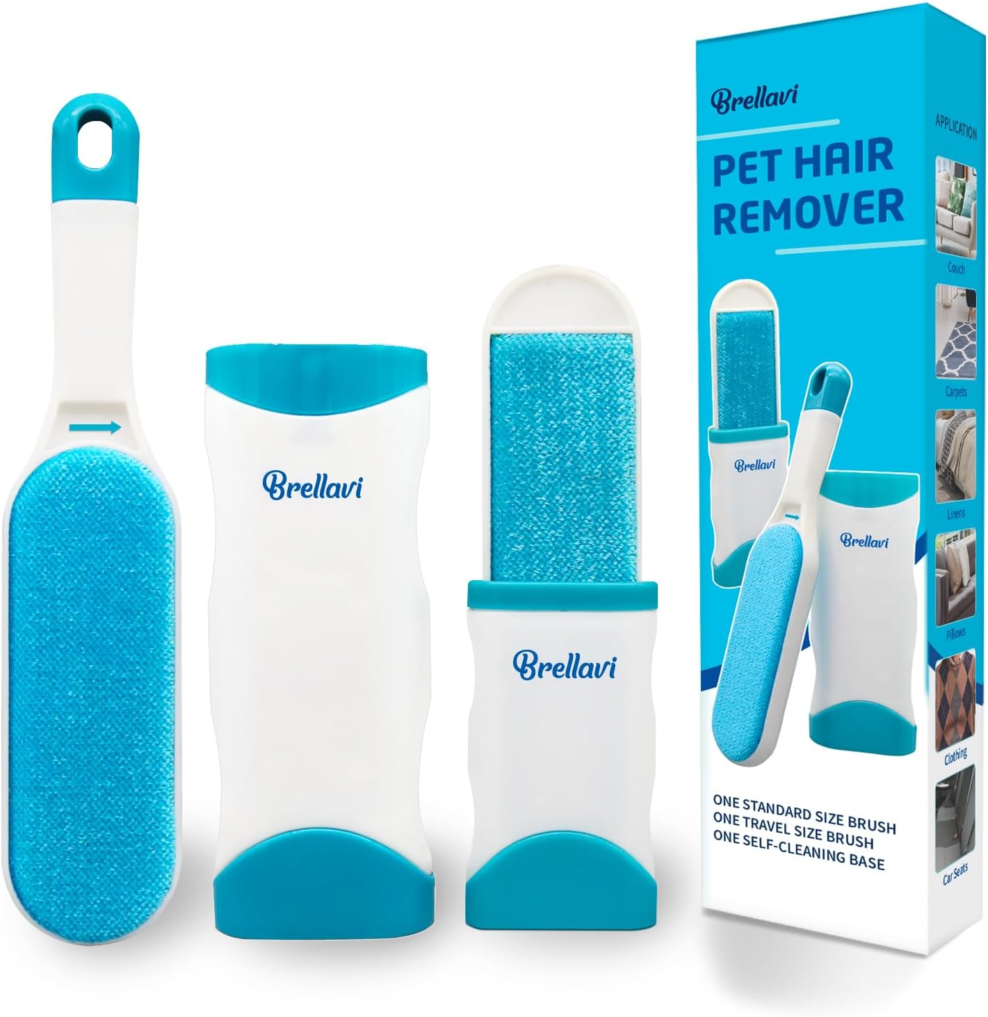 Pet Hair Remover for Clothes: Reusable Dog Cat Fur Lint Removal Brush for Clothes Furniture Couch Carpet Bed Car Seat - Self-Cleaning for Pet Owners (Fresh Blue, 1 Pack)