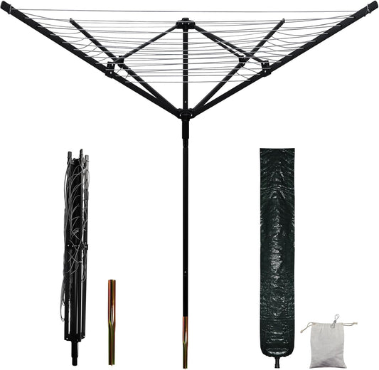 Umbrella Clothesline Outdoor with 40 Pegs, 4 Arms 12 Lines Rotary Clothesline Folding Clothes Drying Rack, 165 Ft Heavy Duty Clothes Line Outdoors for Backyard, Garden