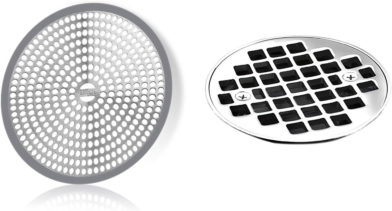LEKEYE Shower Hair Catcher Drain Protector Strainer-Steel & Silicone 2 Pack