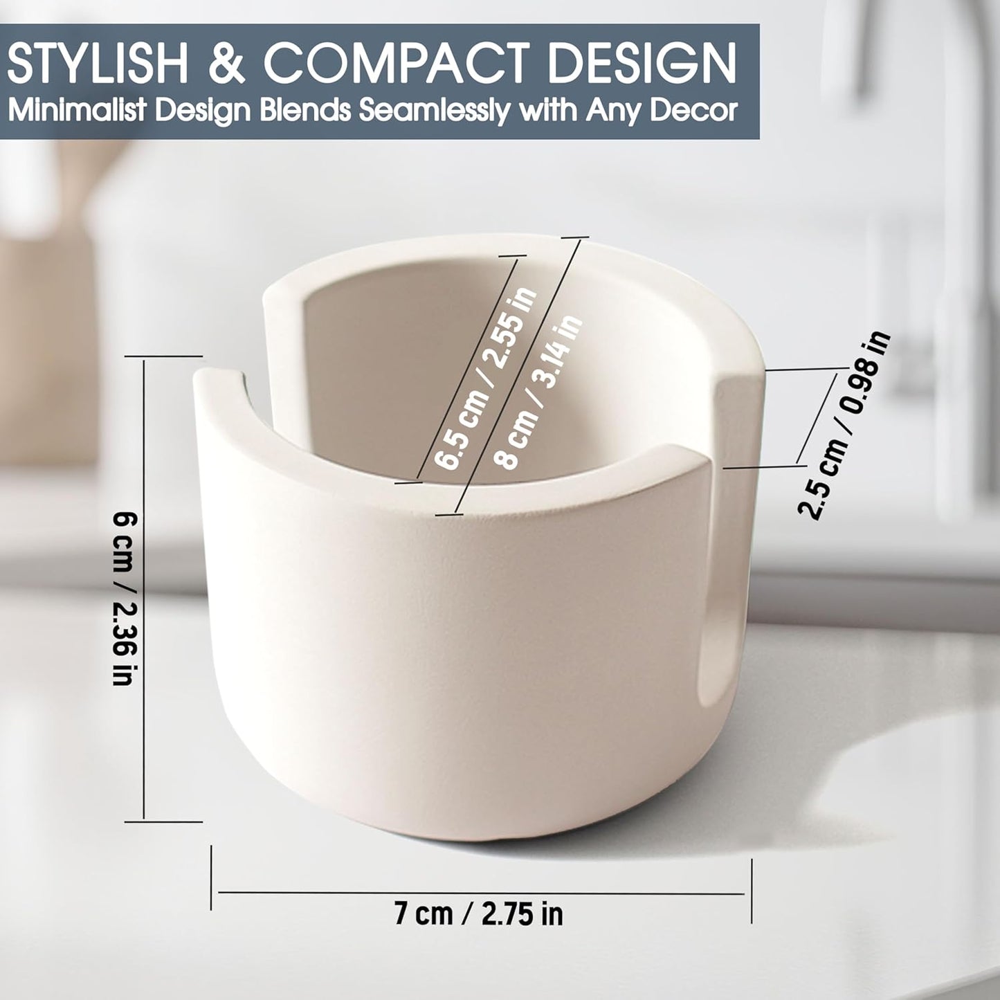 MOPHONICHOME Sponge Holder, Stone Sponge Holder for Kitchen Sink - Diatomite Kitchen Sink Caddy, Quick Dry, Super Absorbent, Modern Design, Cream