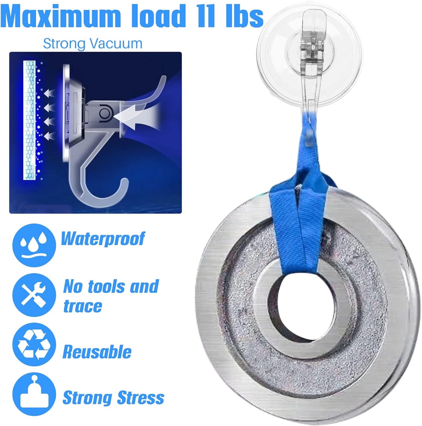 Antimbee Transparent Heavy Duty Suction Hooks, 5 Pack, Holds up to 11 lbs, Modern & Simple Design, Reusable & Removable, Ideal for Bathroom, Kitchen, Glass, Metal, Plastic Surfaces