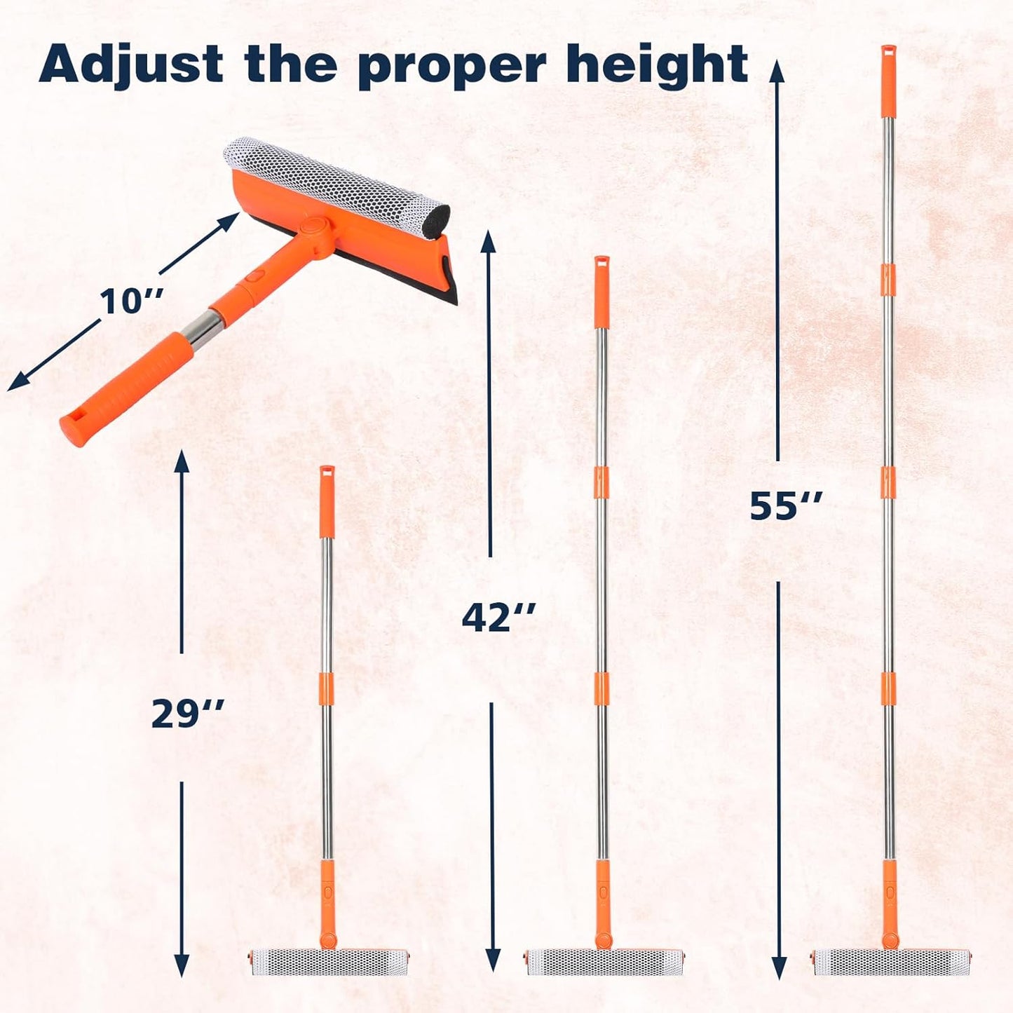 Professional Window Squeegee,2 in 1 Squeegee Window Cleaner with Long Stainless Steel Handle,Sponge Car Window Squeegee for Gas Station, Glass,Shower (Sponge Style)