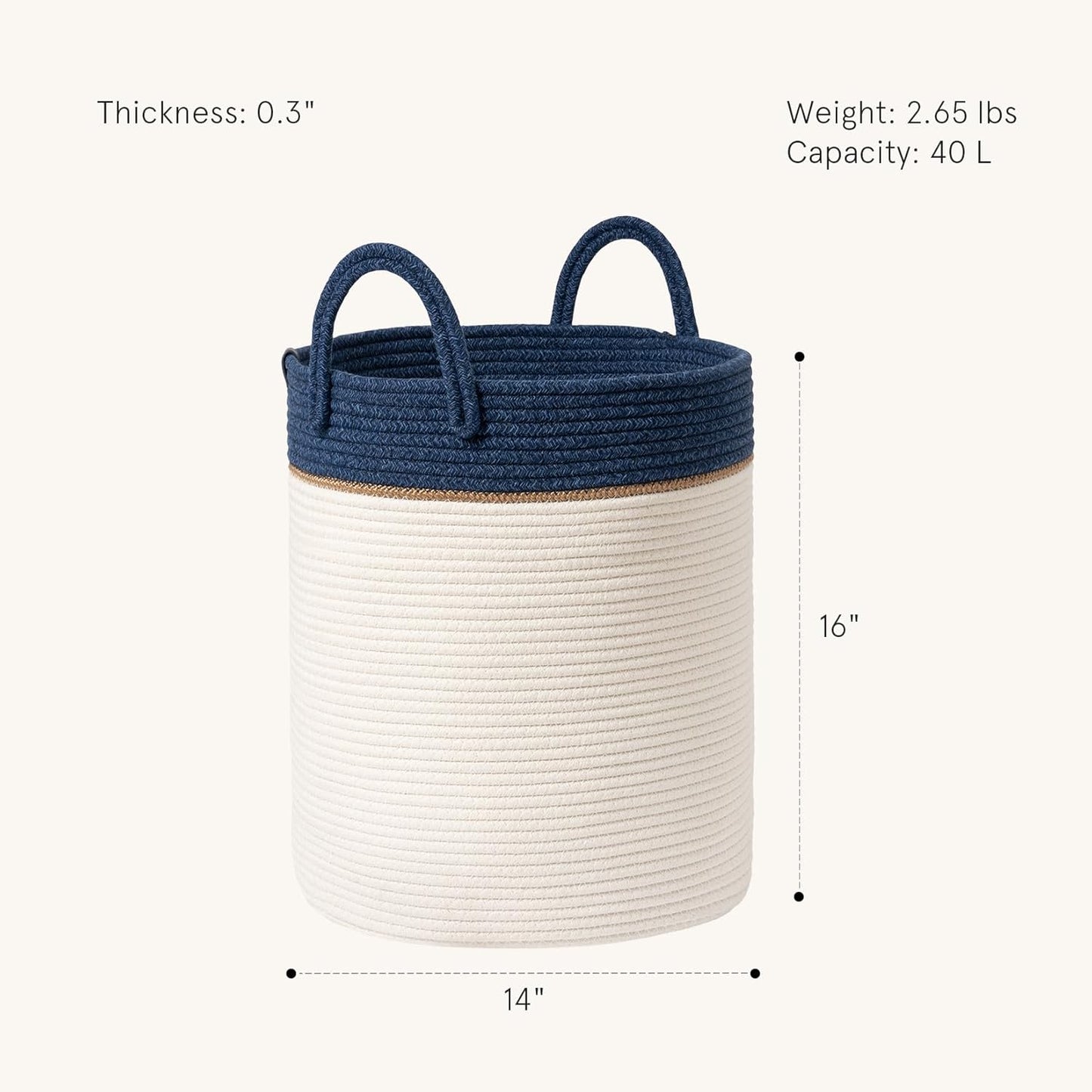 LA JOLIE MUSE Woven Basket Rope Storage Baskets - Large Cotton Organizer, Basket for Baby Blanket, Kids Toy Nursery Laundry Basket Navy Blue M