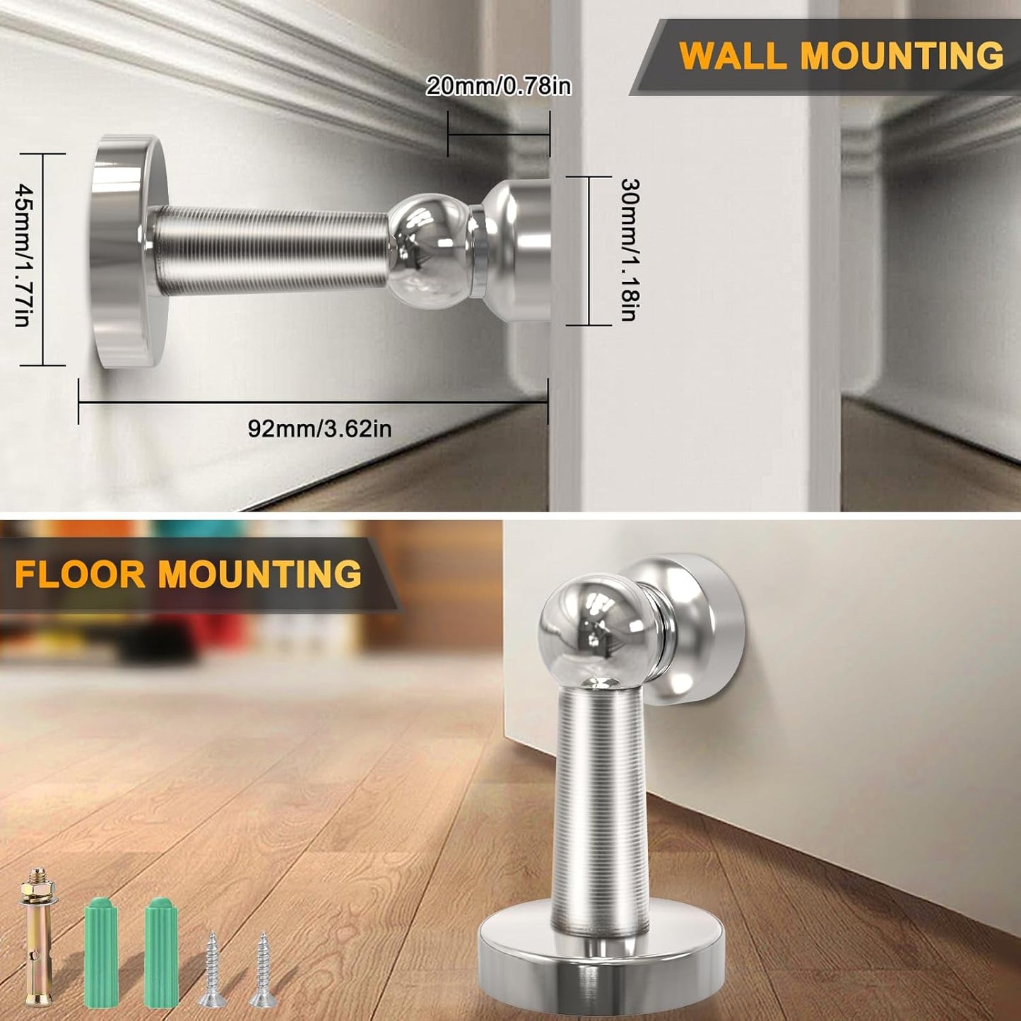 6 Pack Door Stopper Magnetic, COCIVIVRE Magnet Door Stop Stainless Steel for Wall and Floor Mounting, with Screws Drilling Mounting, Heavy Duty for Various Door Types to Hold Your Door Open