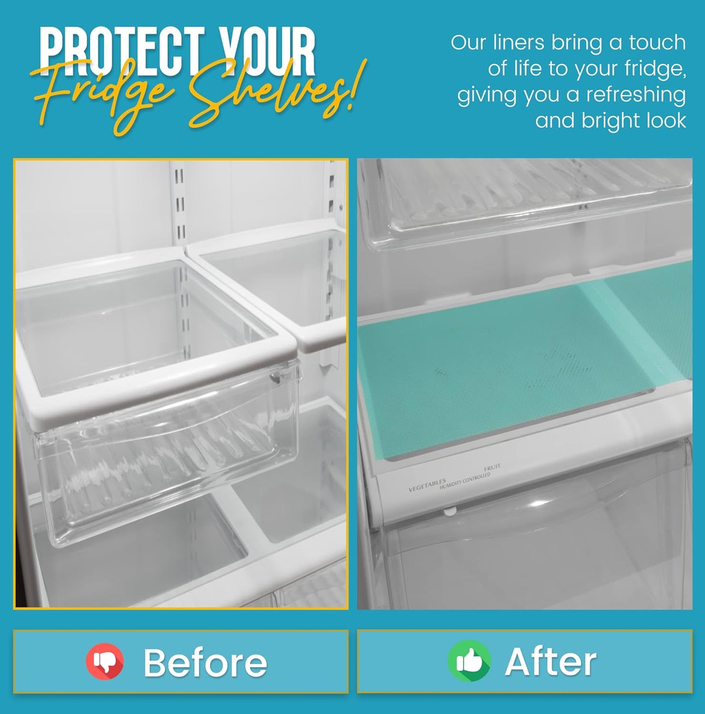 Refrigerator Liners for Shelves (8 Pack) by Linda’s Essentials - Non-Adhesive Shelf or Drawer Liner, BPA-Free Fridge Mats for Kitchen & Cabinets, Easy to Clean, Ideal Household Essentials (Blue)